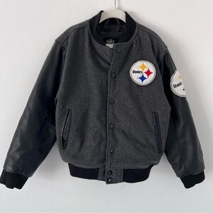 Kid’s Black NFL Pittsburg Steelers Football Jacket Wool Varsity Coat Size 8